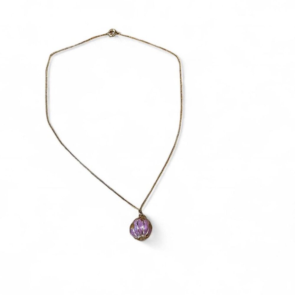 Vintage‎ Gold Tone Caged Pearls Purple Amethyst 14 in Necklace